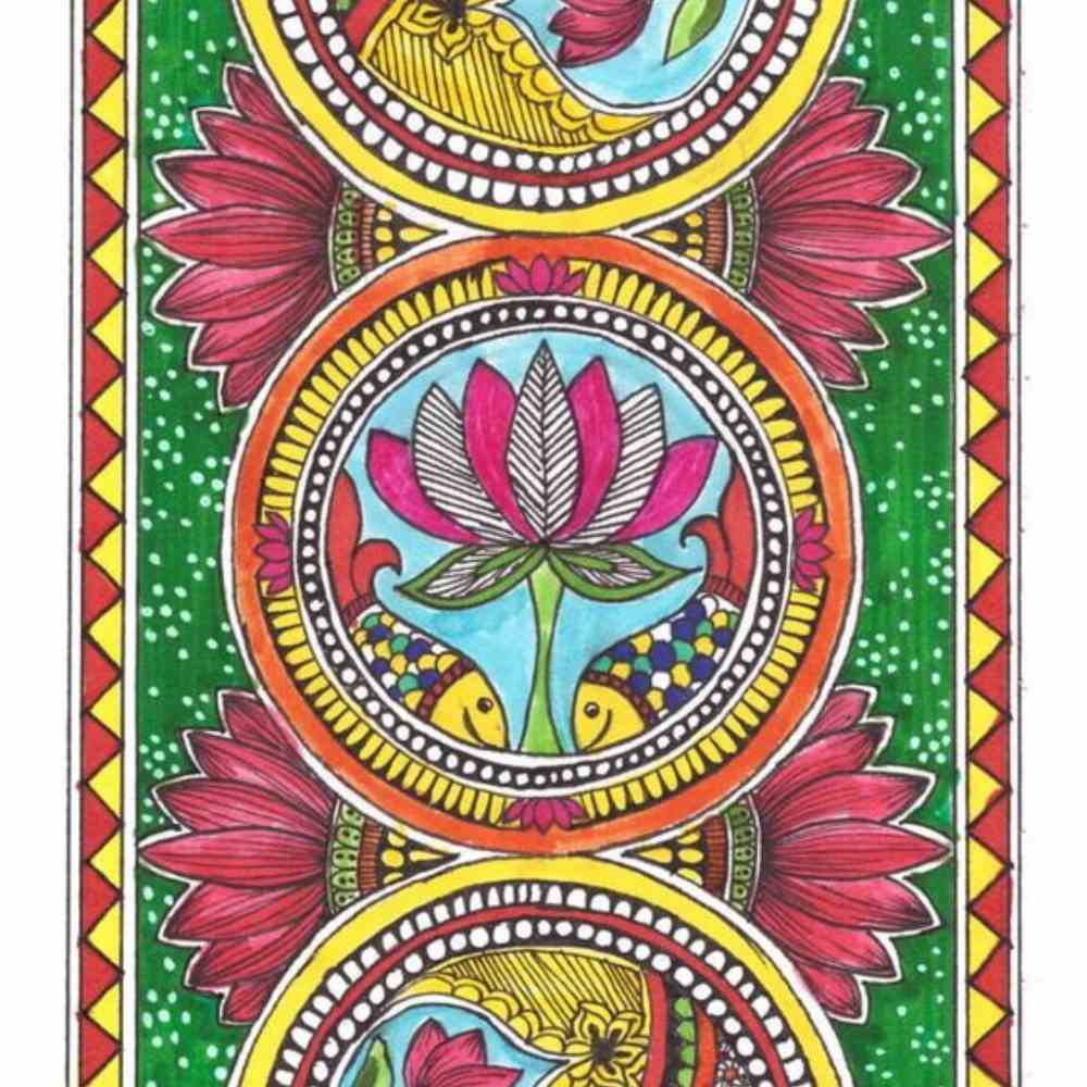 Lotus Flower Madhubani Handpainted Bookmark